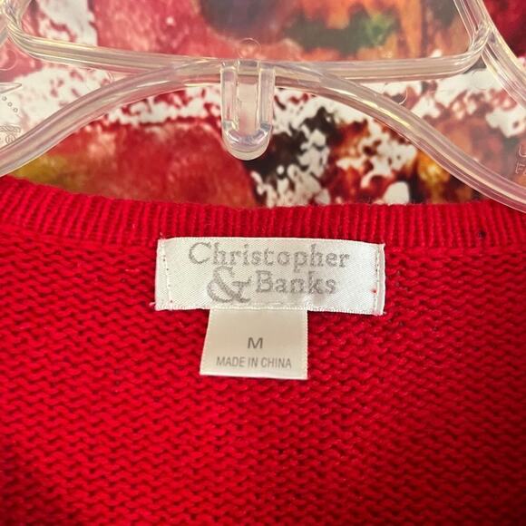 Christopher & Banks Dancing Reindeer Zip Front Cardigan Sweater Christmas Medium - Picture 3 of 8